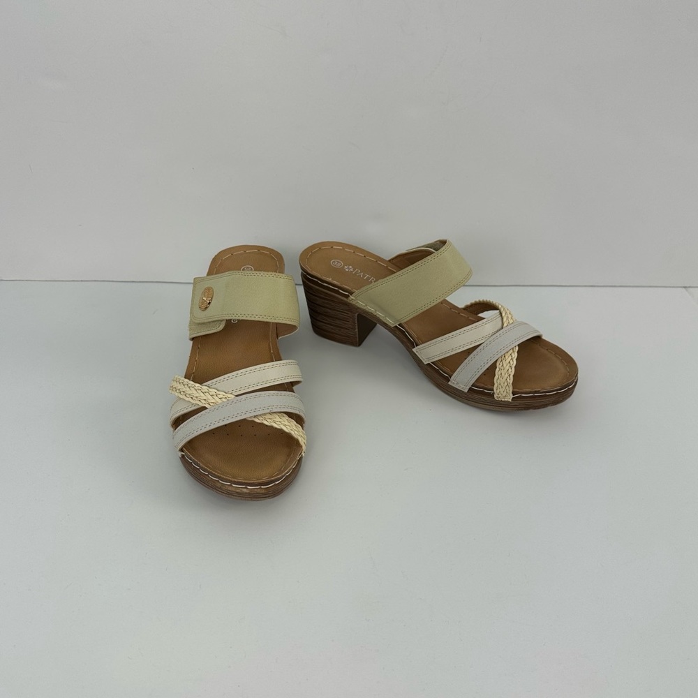 Patrizia by Spring Step Ziahra Beige Size 38 US 7.5-8 Block Heel Slip On Sandals
